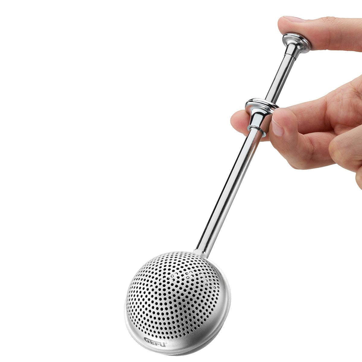 GEFU T-BALL – Teesieb Ø 5 × 17,5 cm, Kunststoff/Edelstahl, Silber