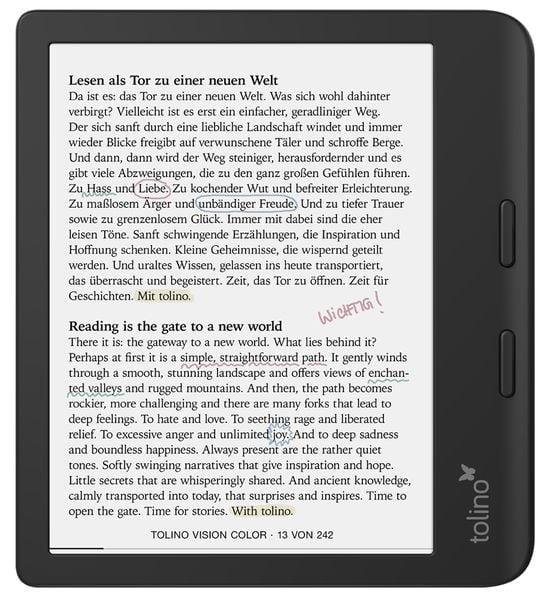 Tolino Vision Color – 7" E-Ink Kaleido, 32 GB, IPX8, Schwarz