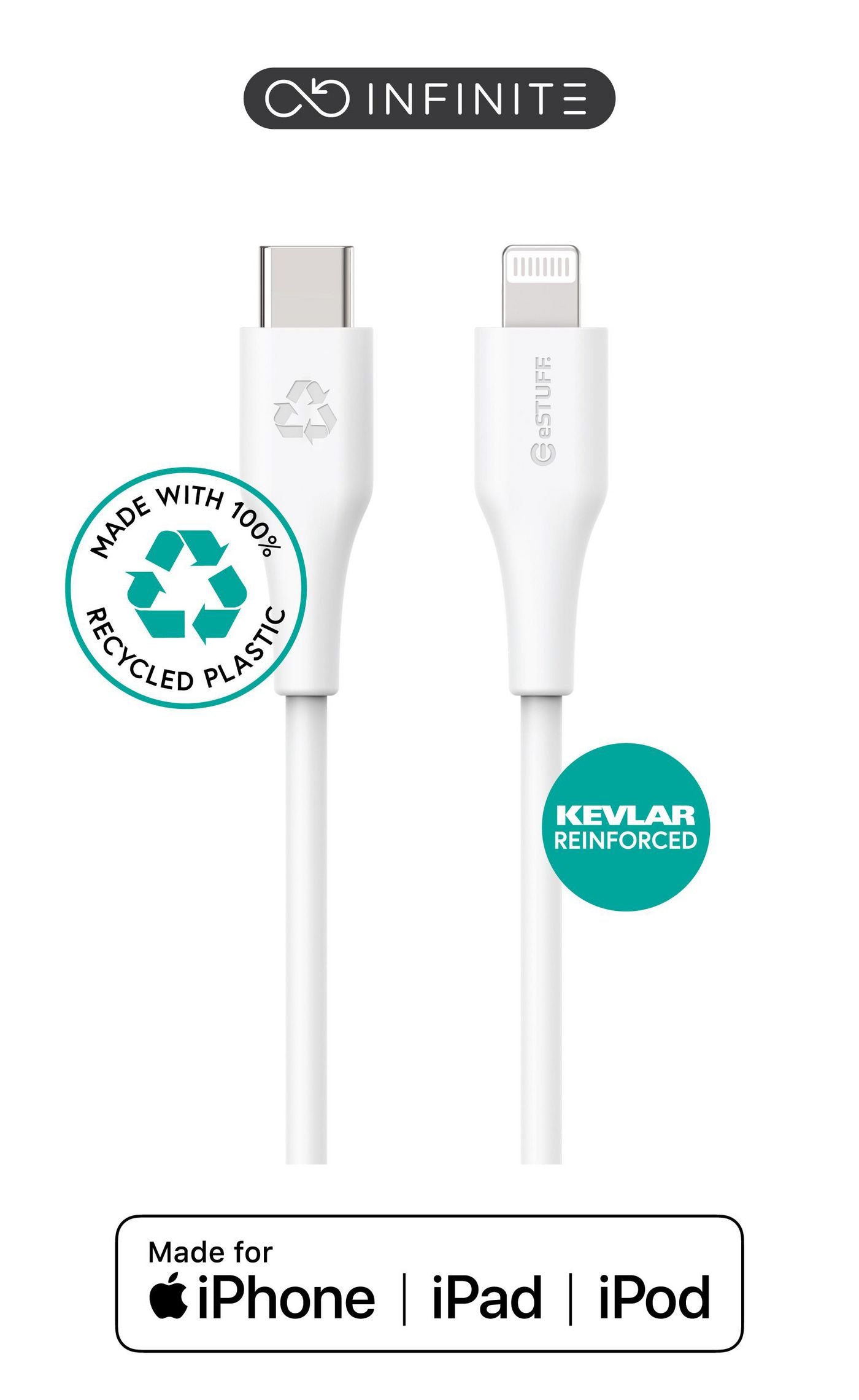 eSTUFF Kabel – Lightning auf USB‑C 3 m, MFi-zertifiziert, Weiss – für iPhone/iPad