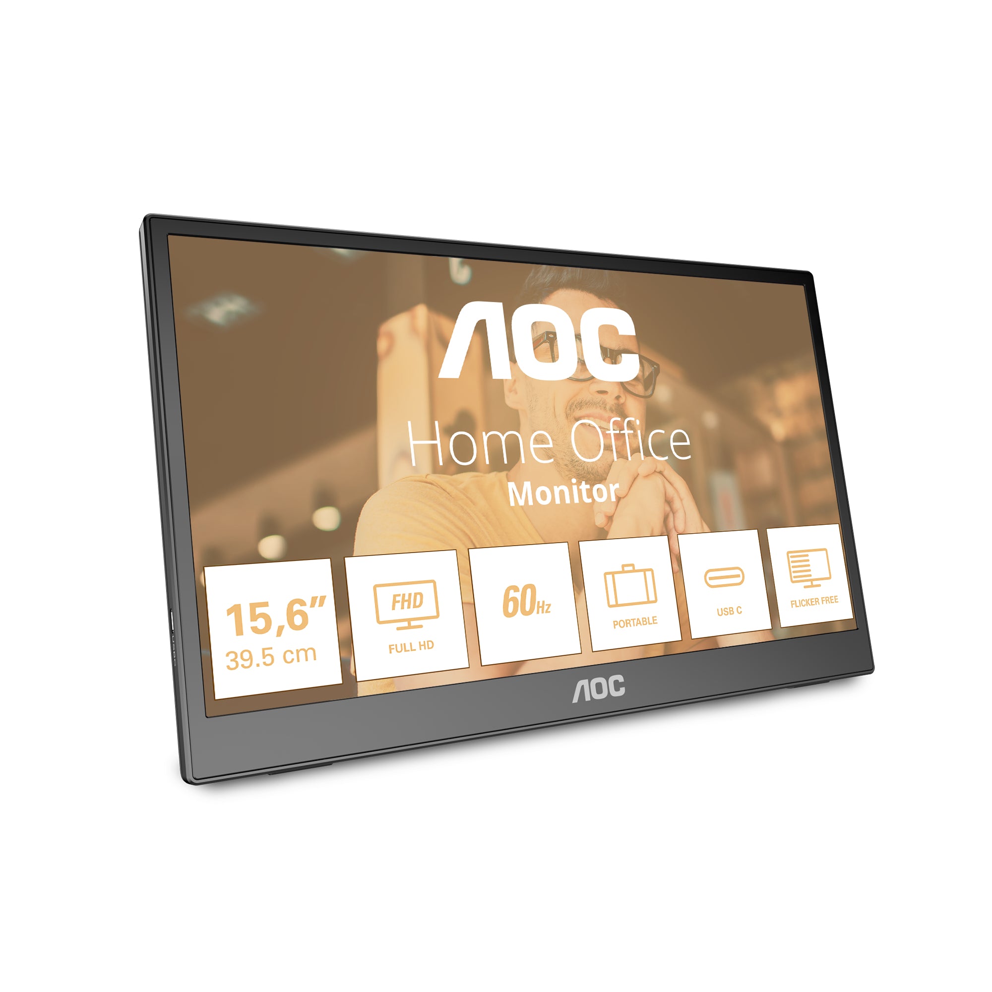 AOC 16T3EA – Portabler Monitor, 15,6", 1920 × 1080 (Full HD), IPS, 60 Hz, 250 cd/m², VESA 75 × 75, Schwarz