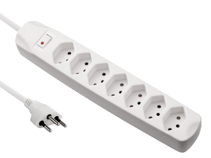 Furber. Steckdosenleiste – 7× T13, 1,5 m, mit Schalter, Weiss