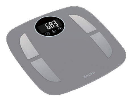 Terraillon Paketwaage – Tragkraft 160 kg, Teilung 100 g, Wiegefläche 31 × 30 cm, Batterie, Sicherheitsglas, Grau