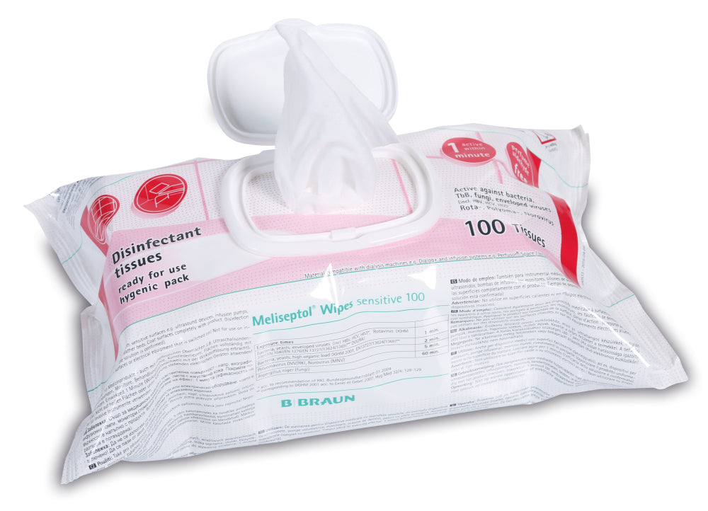 B. Braun Meliseptol Wipes sensitive Desinfektionstücher – alkoholhaltig – für Flächen – 100 Stk.