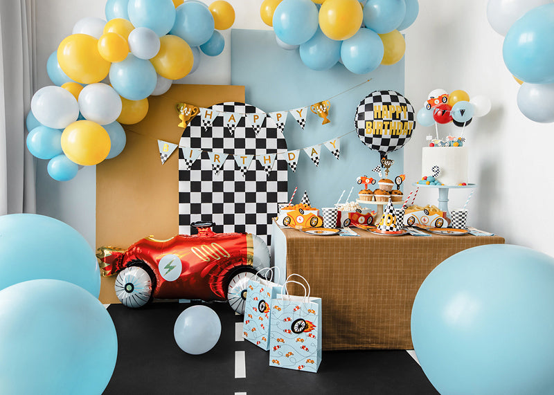 PartyDeco Folienballon Zielflagge Happy Birthday – mehrfarbig – Ø 35 cm – Folie – 1 Stk
