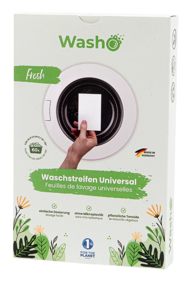 Washo Waschstreifen für Universal Fresh Breeze – Frisch – 60 Streifen – biologisch abbaubar
