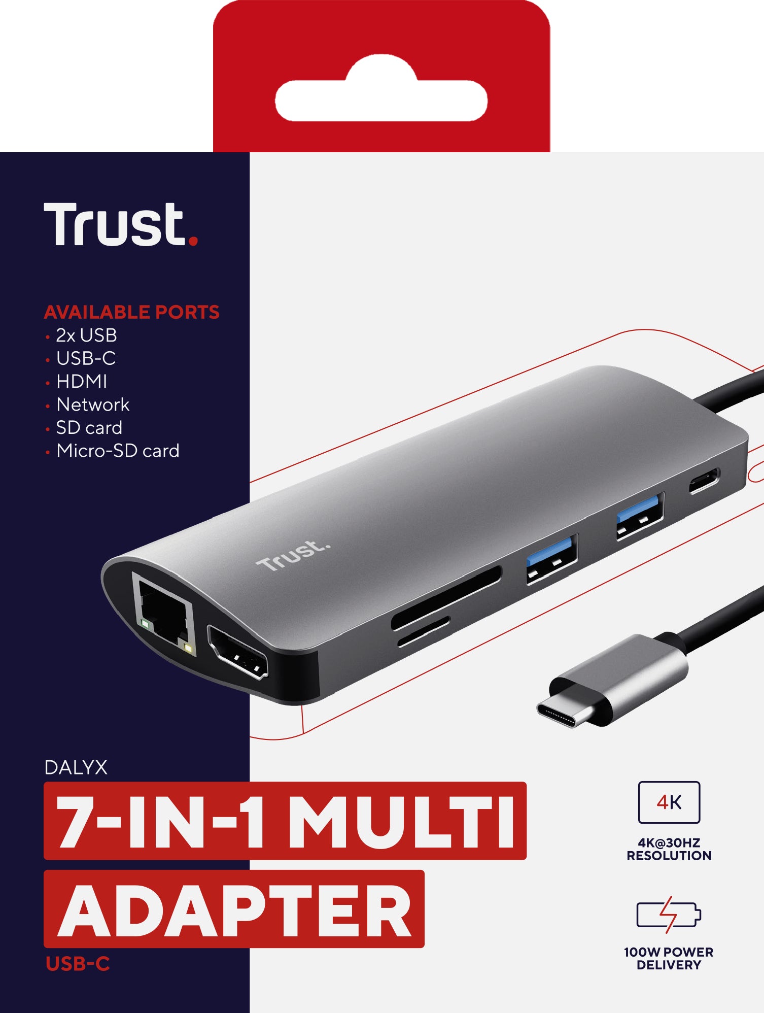 Trust Dalyx 7-in-1 USB-C-Hub – für USB-C-Geräte, HDMI, Gigabit-LAN, Silber