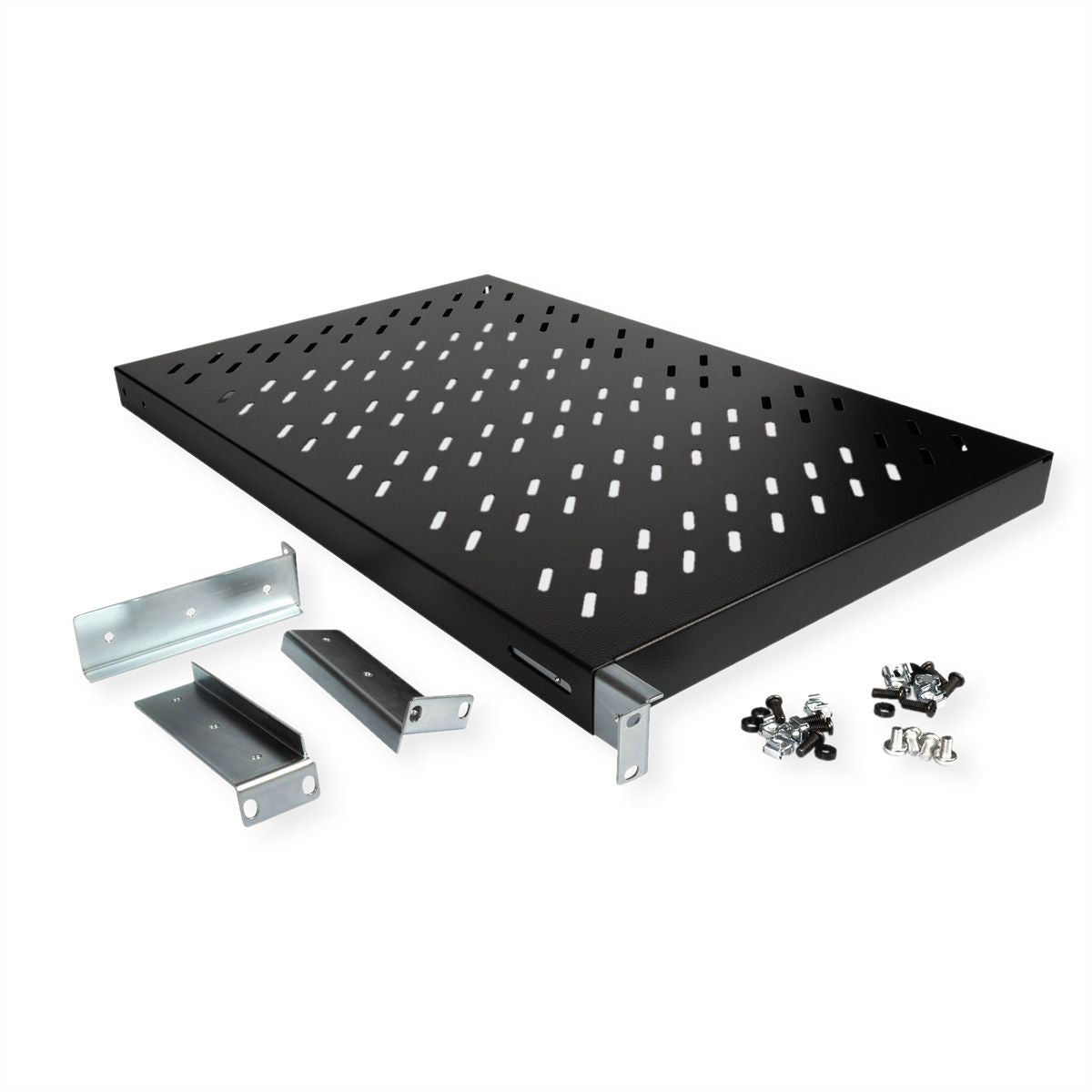 ROLINE Rack-Regalboden 19" – Festeinbau – 1U – 485 × 700 × 44 mm – 50 kg – Schwarz – Stahl