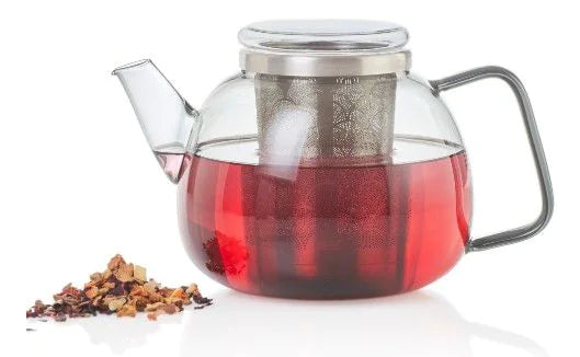 AdHoc Teekanne TK61 – 1,2 l, Ø 15 cm, H 13,0 cm, Borosilikatglas/Edelstahl, Transparent