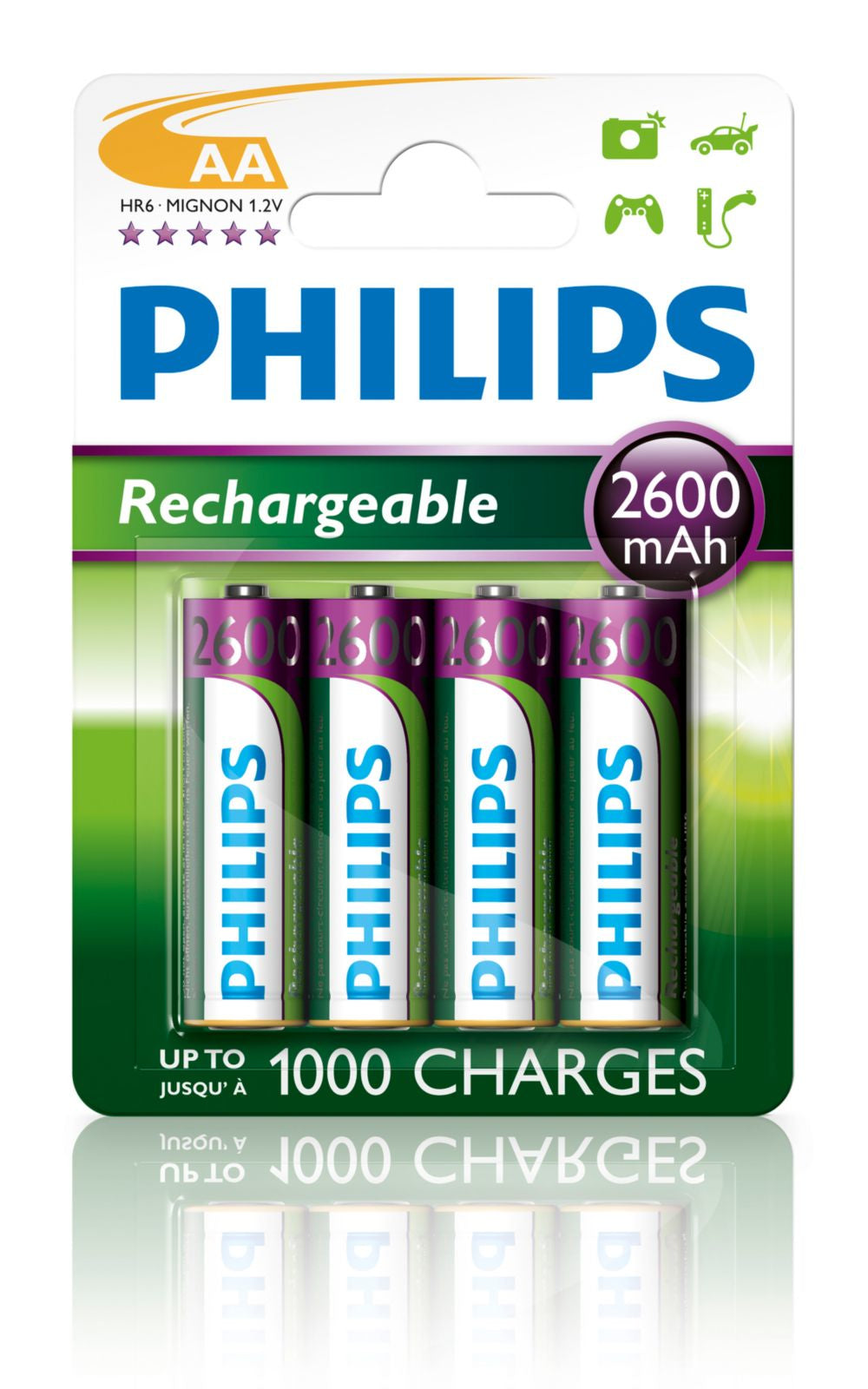 Philips AA Akkus, NiMH, 2600 mAh, 1,2 V – 4 Stk.