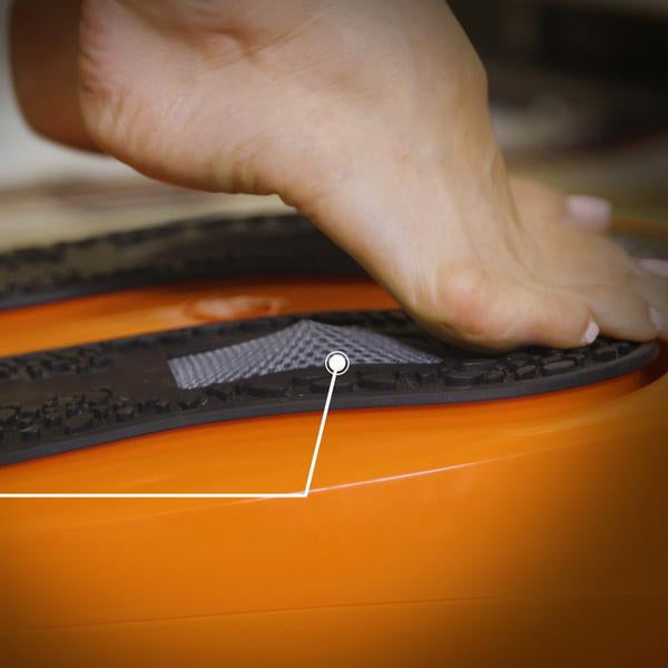 Mediashopping Vibrolegs Fussmassagegerät – Vibrationsmassage, 4 Programme, 10 Geschwindigkeitsstufen – Schwarz/Orange