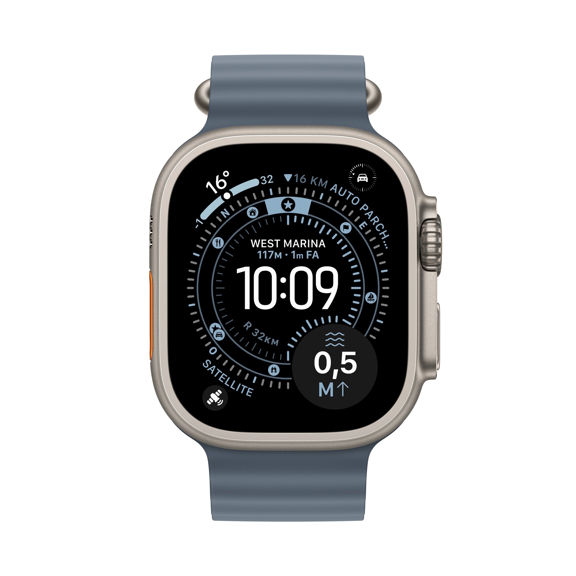 Apple Watch Ultra 3 49 mm GPS + Cellular – Titan, Ocean Band, Anchor Blue, 100 m, für iPhone