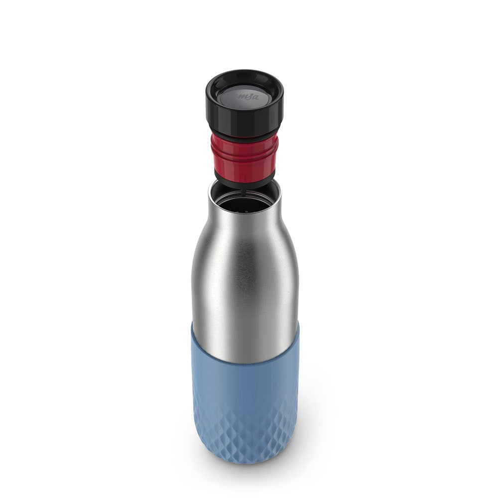 EMSA Bluedrop Isolierflasche 500 ml – Doppelwandig 12 h heiss / 24 h kalt, Edelstahl, Druckknopfdeckel