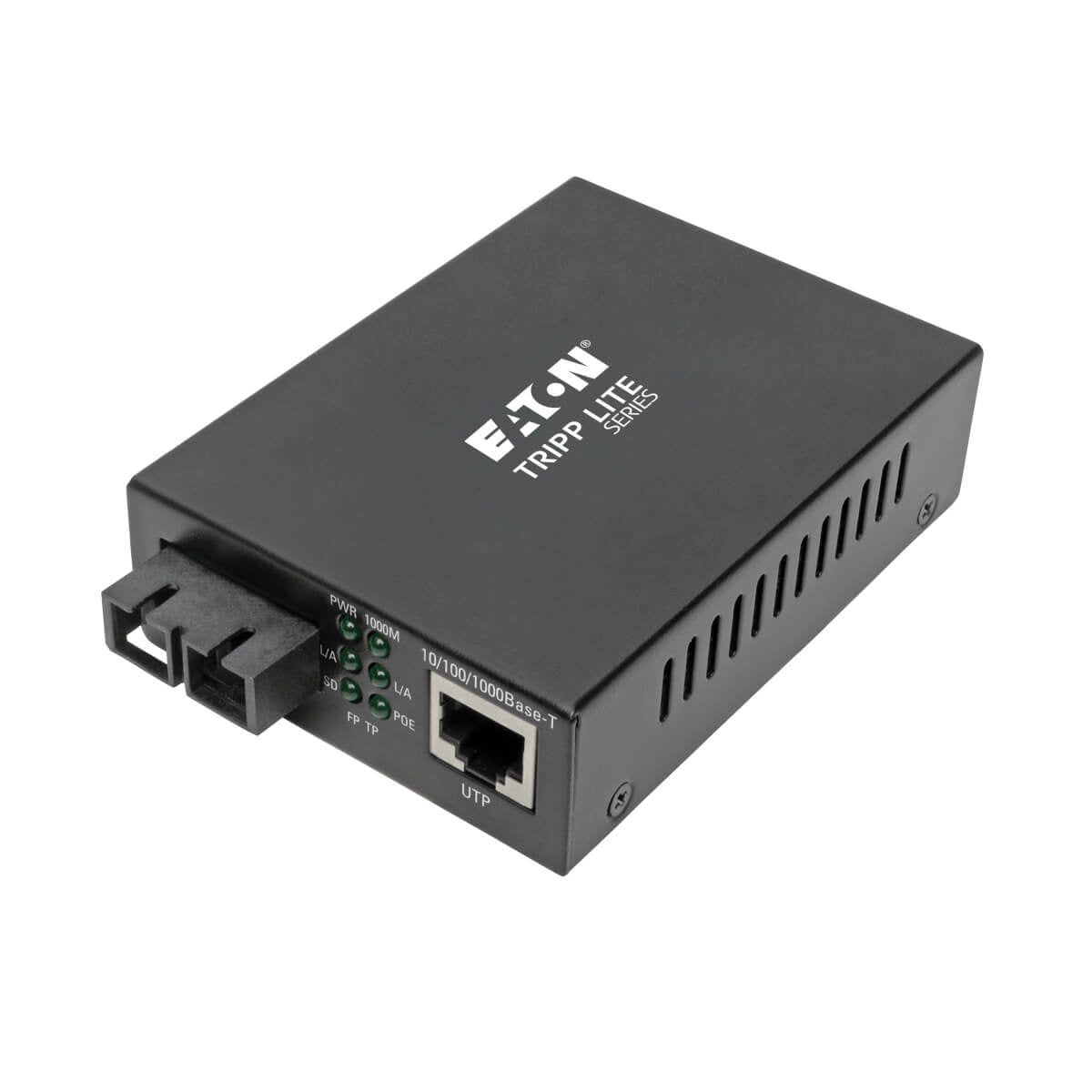 Tripp Lite N785-INT-PSCMM2 Medienkonverter SC zu RJ-45 – Gigabit, Multimode 1310 nm, 2 km, PoE+ (30 W) – Schwa