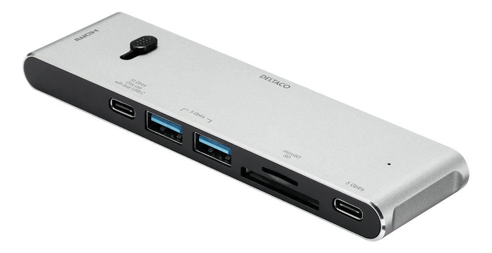 Deltaco USBCHDMI2 Dockingstation – USB-C, DP, HDMI, 2× USB-A, 2× USB-C, 100 W PD, für MacBook Pro
