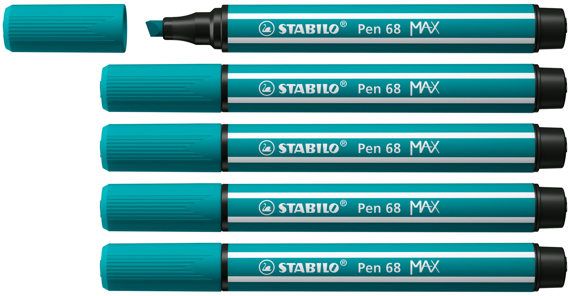 STABILO Pen 68 MAX Filzstift – Doppelspitze, Keilspitze, 1 mm + 5 mm, wasservermalbar, türkis, 5er Set