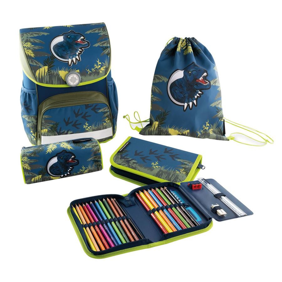 Eberhard Faber EFAlino – 4-teiliges Schulrucksack-Set, Dinosaurier, 18 l, 33,5×40×24 cm
