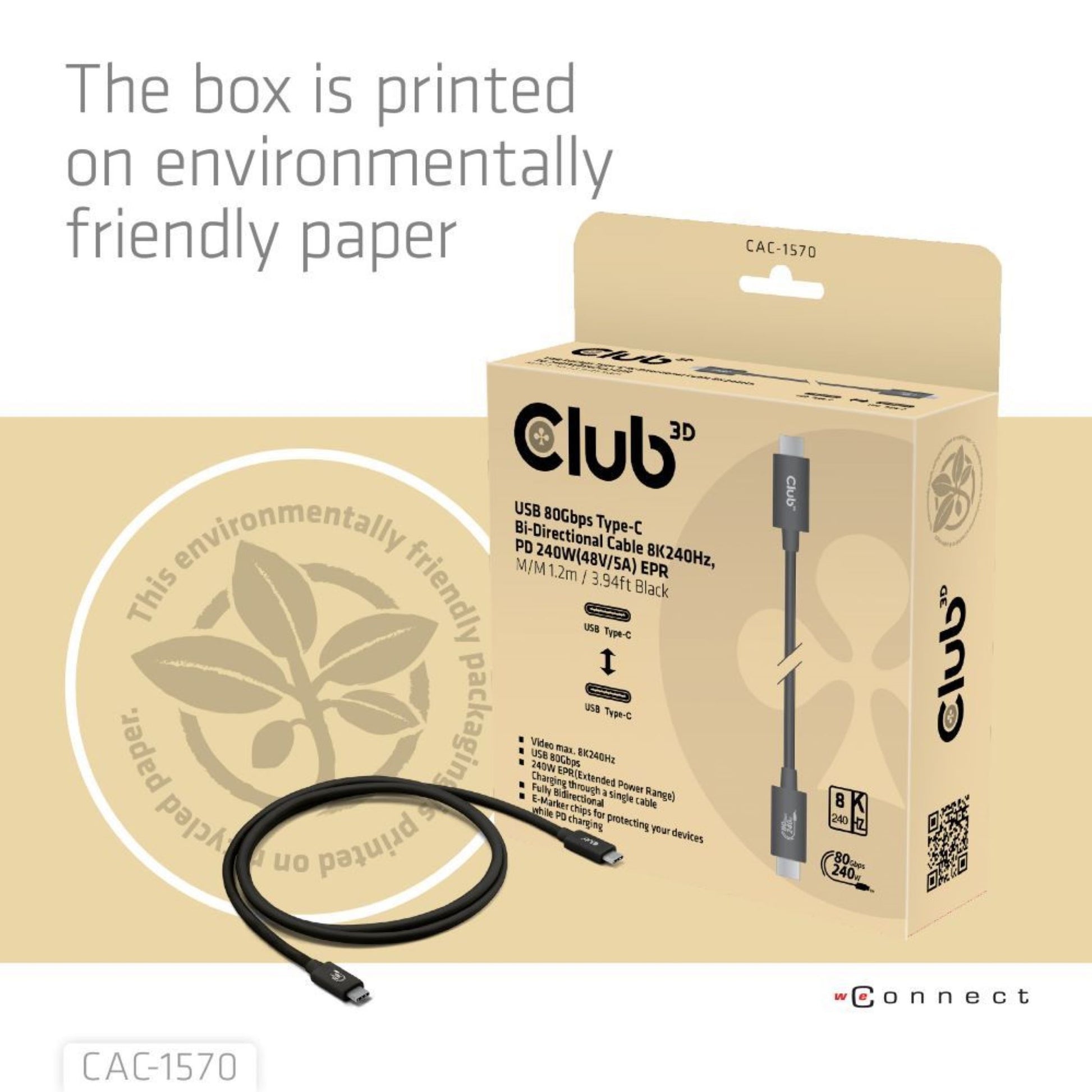 CLUB3D Club 3D – USB-C auf USB-C Kabel – USB4 80 Gbit/s – 1,2 m – PD 240 W – USB-IF zertifiziert – Schwarz