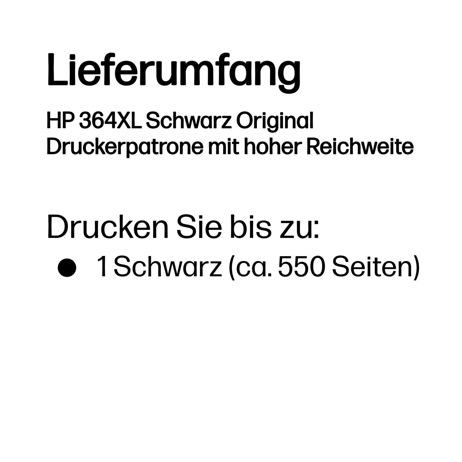 HP 364XL Schwarz Tintenpatrone (Original) – 550 Seiten – für DeskJet 3522/3524, Photosmart 5522/5524, B210c