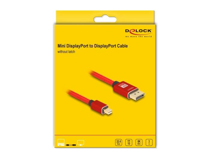 DeLOCK Mini-DisplayPort auf DisplayPort Kabel DP 1.4 8K 60 Hz – 3 m – Rot