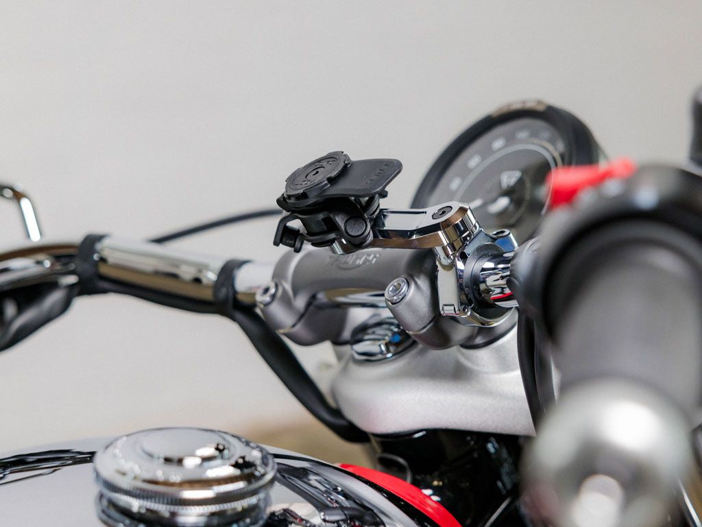 Quad Lock Motorrad-Lenkerhalterung, Klemmhalterung, 360° drehbar – für Quad Lock Cases – Chrom, Aluminium