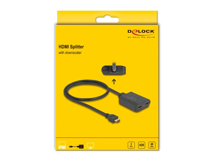 DeLOCK HDMI Splitter 1× HDMI zu 2× HDMI – 4K (3840 × 2160) @ 60 Hz, HDR, HDCP 1.4/2.2, 0,6 m – Schwarz