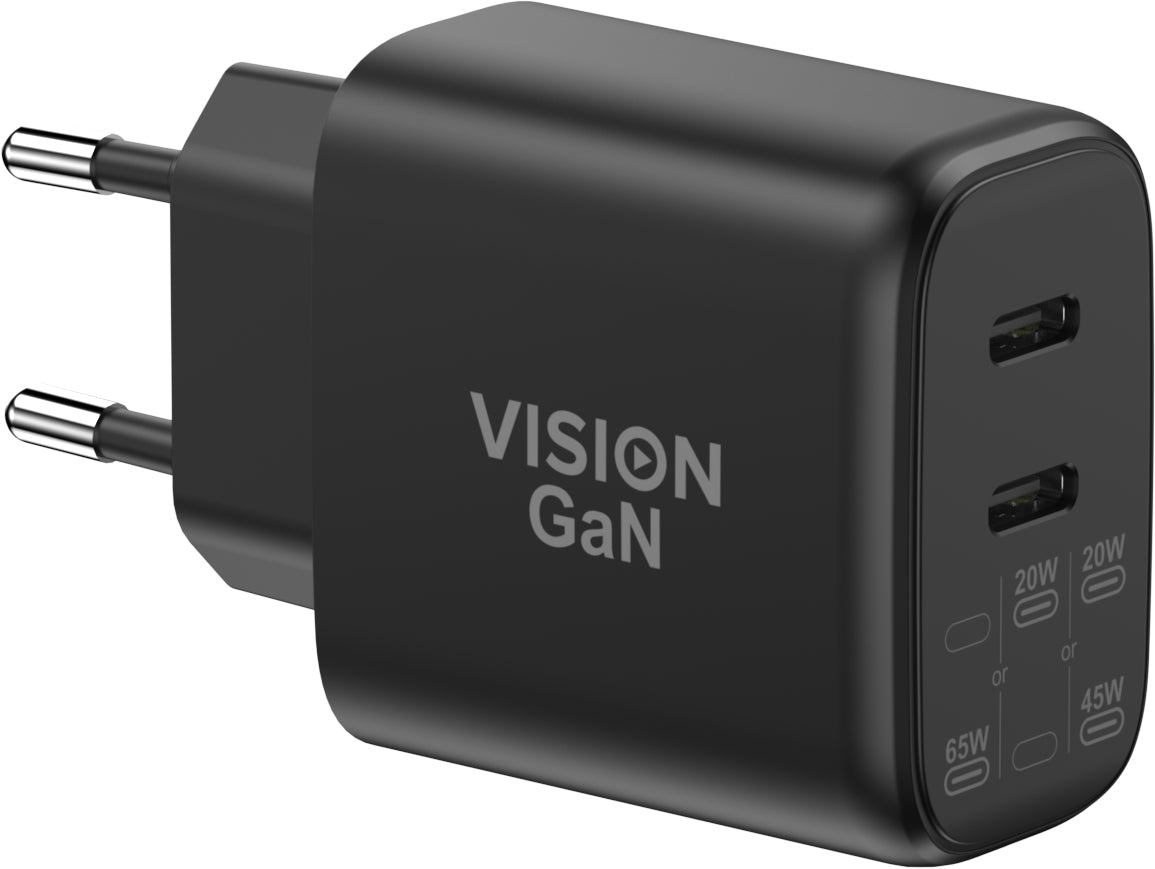Vision TC-PUSBCEU/65 USB-Ladegerät 65 W – USB-C×2 – PPS, GaN – EU-Stecker (Typ C) – Schwarz