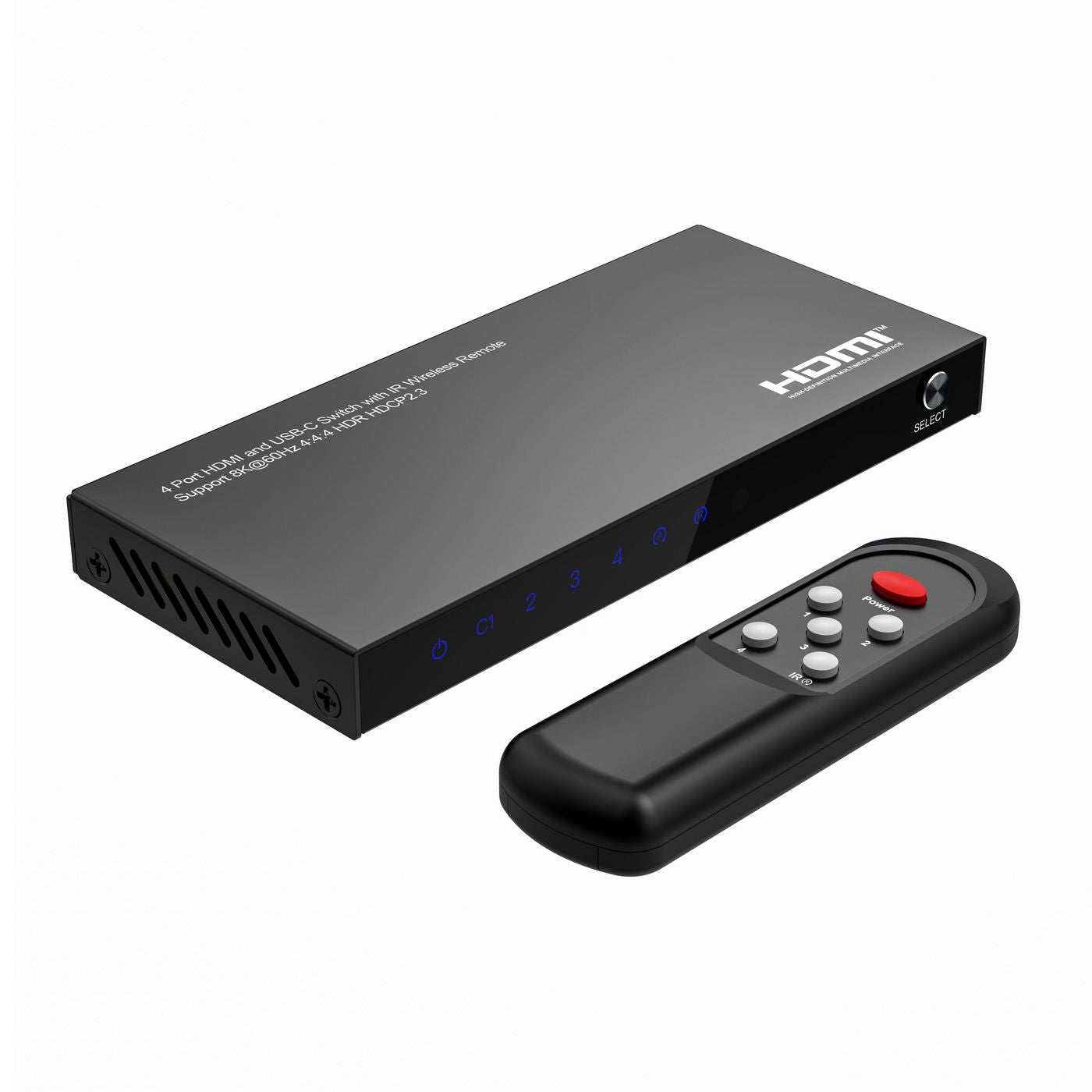 Microconnect USB-C und HDMI Switch – 4×1 HDMI-Matrix, 8K60, Fernbedienung