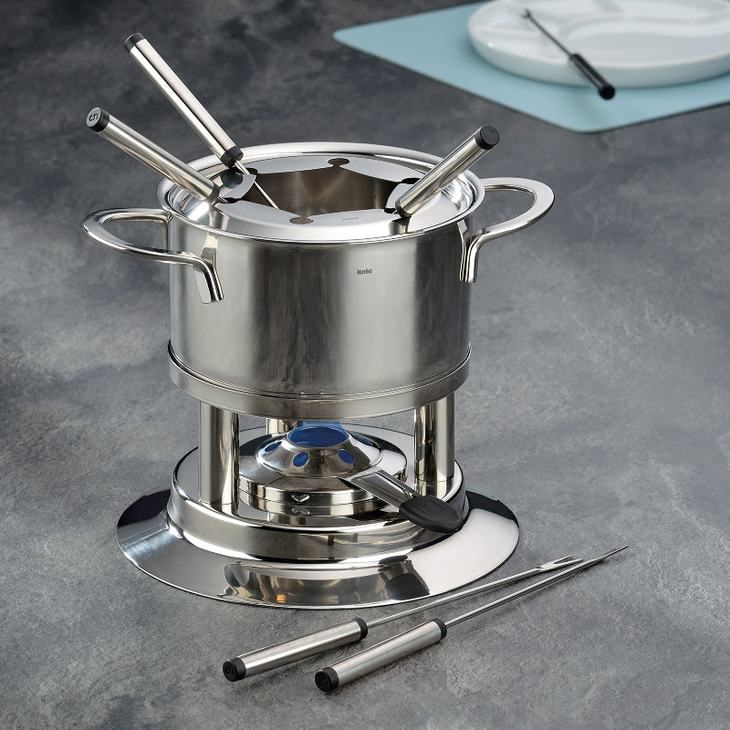 Kela Fondue-Set Cailin – Ø 22 cm, Edelstahl – für Fondue Bourguignonne, Glaskeramik – 6 Personen, 10 Teile