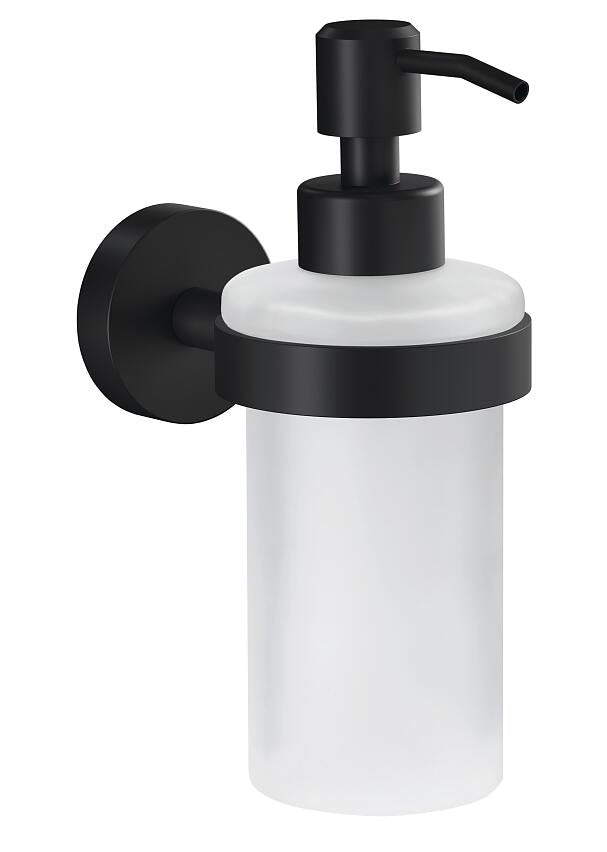 Tesa MOON BLACK Manueller Seifenspender – Wandmontage – 200 ml, schwarz, Glas, Metall