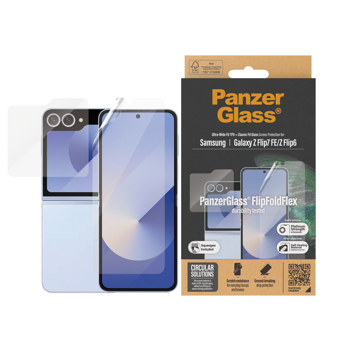 PanzerGlass Displayschutz (Panzerglas/Folie) – für Galaxy Z Flip6/Galaxy Z Flip7 FE – 2er-Pack