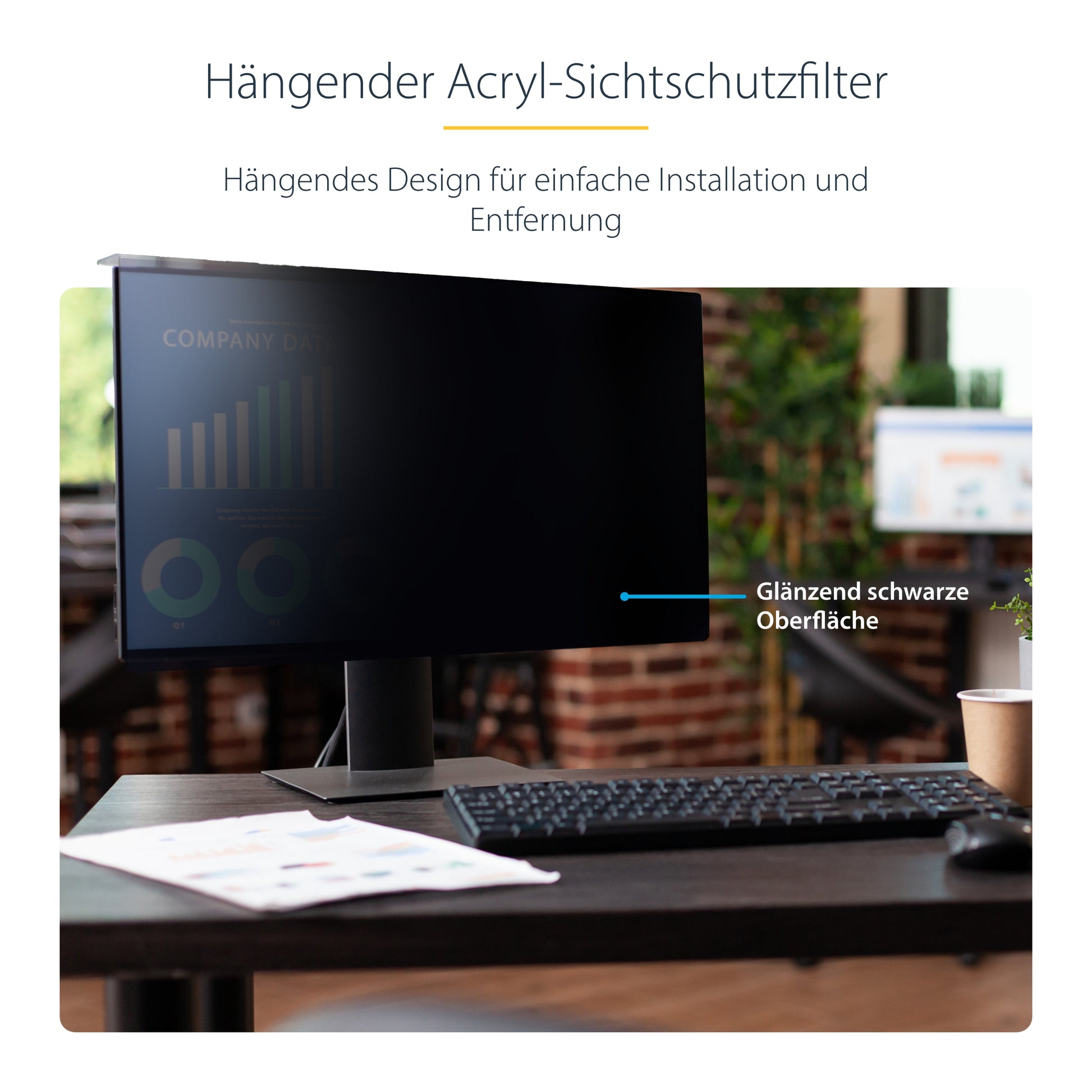 StarTech.com Blickschutzfilter für 24" Monitor, 16:9 – 613 × 356 mm, rahmenlos, glänzend