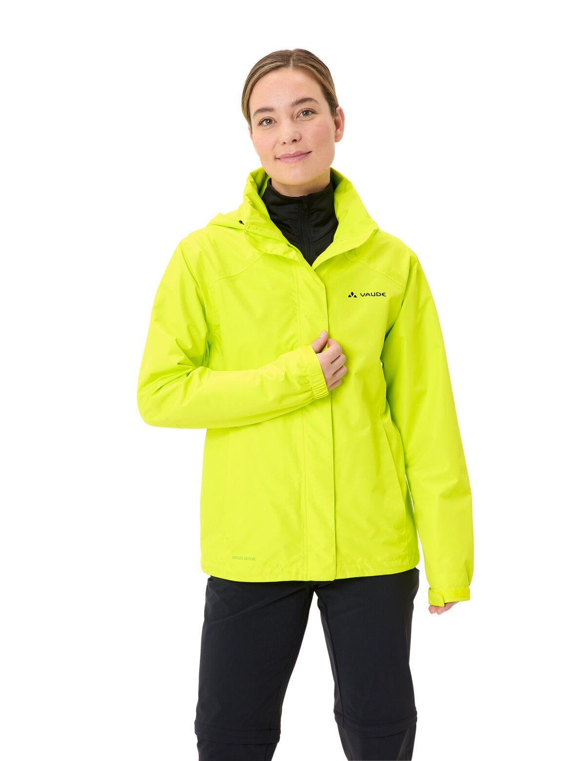VAUDE Regenjacke Escape Bike Light – Grösse 40 – Gelb/Grün, wasserdicht, mit Kapuze