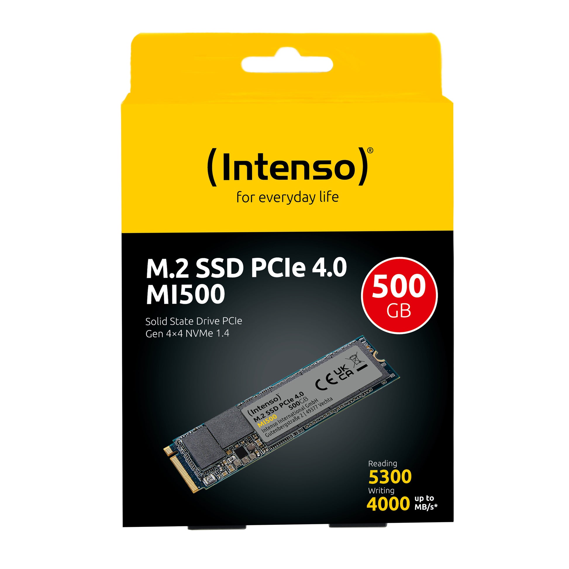 Intenso MI500 – 500 GB M.2 2280 PCIe 4.0 NVMe, 5'300 MB/s Lesen, 4'000 MB/s Schreiben
