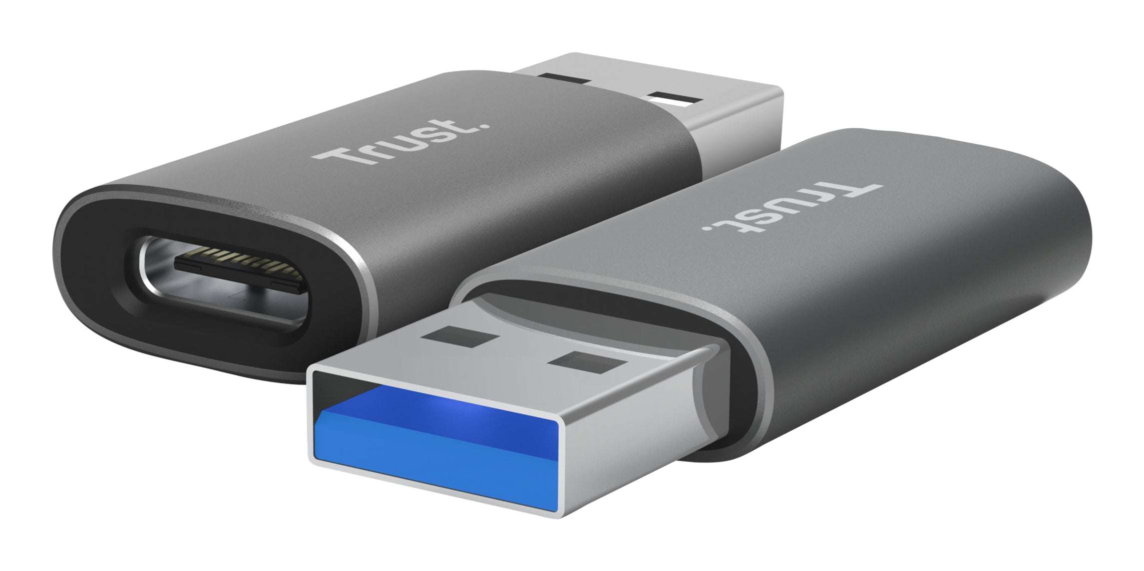 Trust Calyx Adapter USB-A zu USB-C – 2er-Pack, Plug & Play, USB 1.0/1.1 (12 Mbit/s), Grau