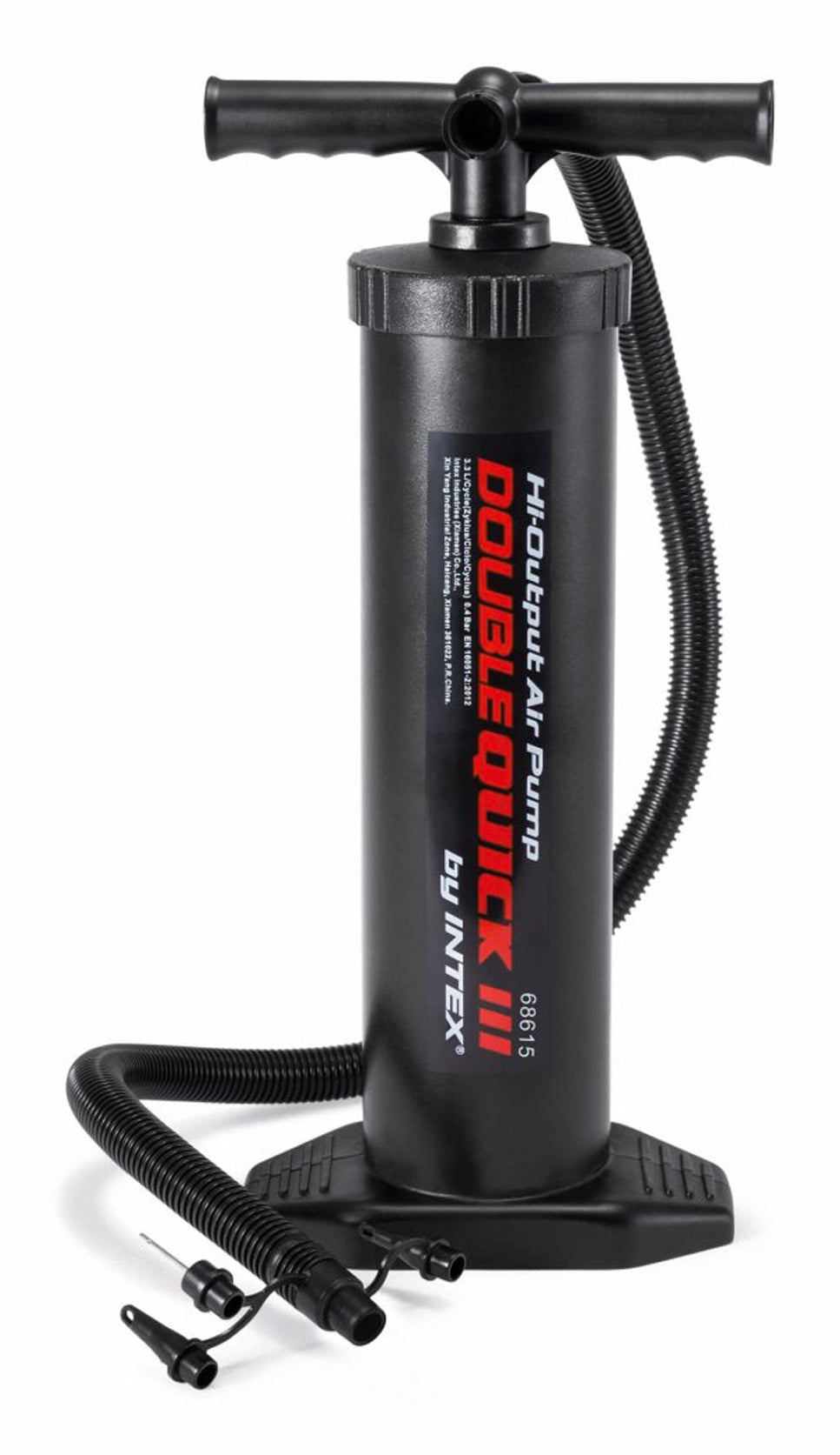 Intex Double Quick III Boden-Luftpumpe – 480 mm, 4 Ventiladapter, mit Schlauch – für Schlauchboote