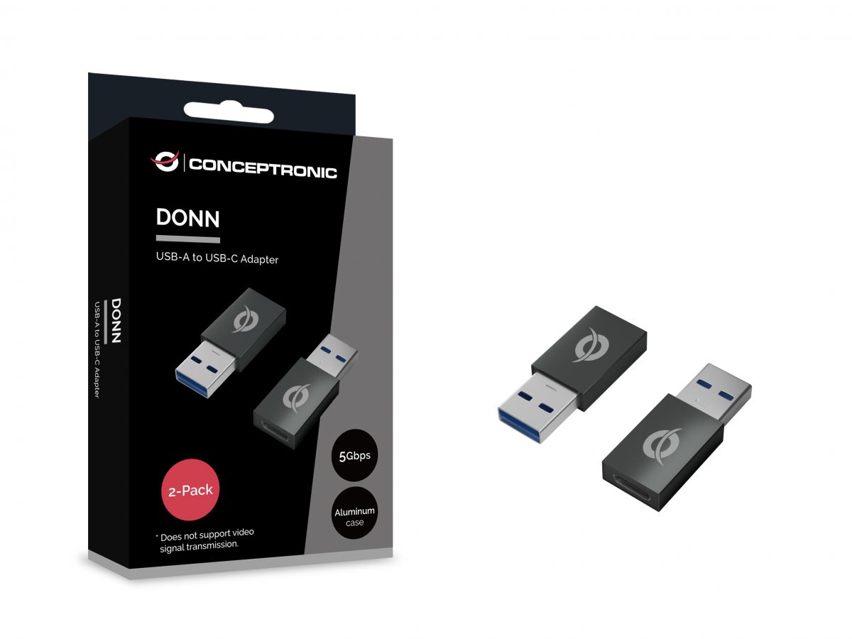 Conceptronic DONN10G Adapter USB-A zu USB-C – 10 Gbit/s, OTG, 2er Pack, Schwarz
