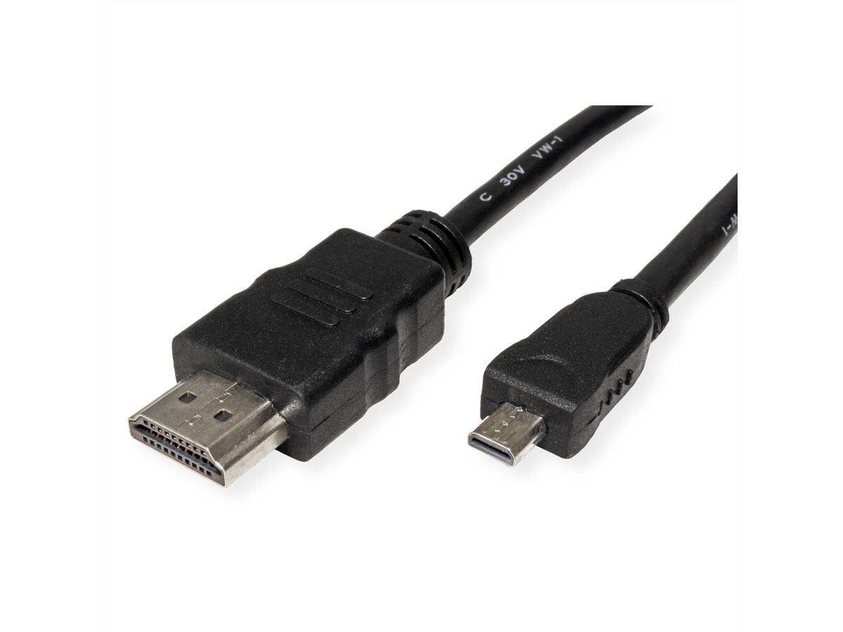 ROLINE GREEN Micro-HDMI auf HDMI Kabel HDMI 1.4 – 4K 30 Hz – 2 m – ARC, Ethernet