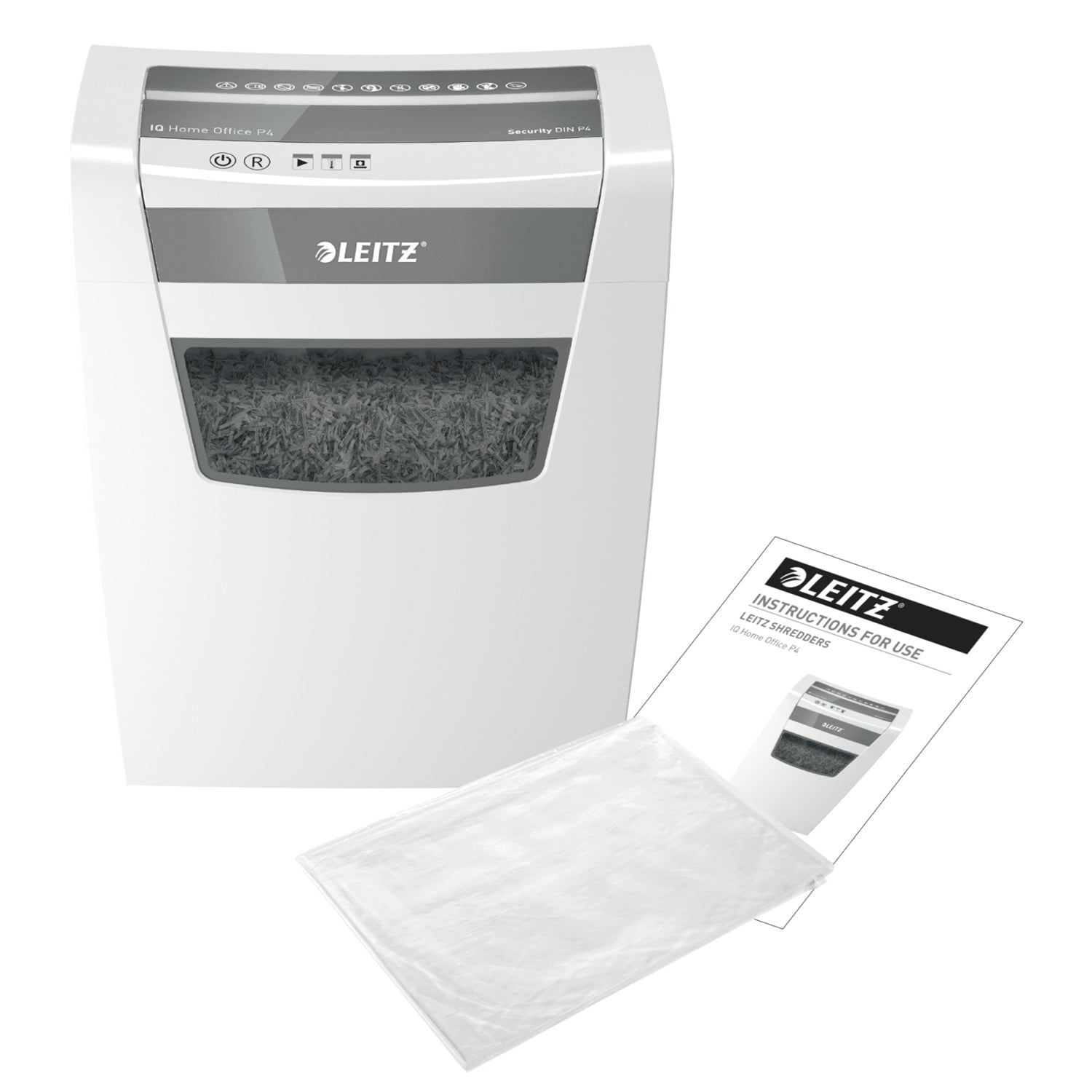 Leitz IQ Home Office – Aktenvernichter, DIN P-4, Partikelschnitt 4 × 28 mm, 10 Blatt, 23 l, A4