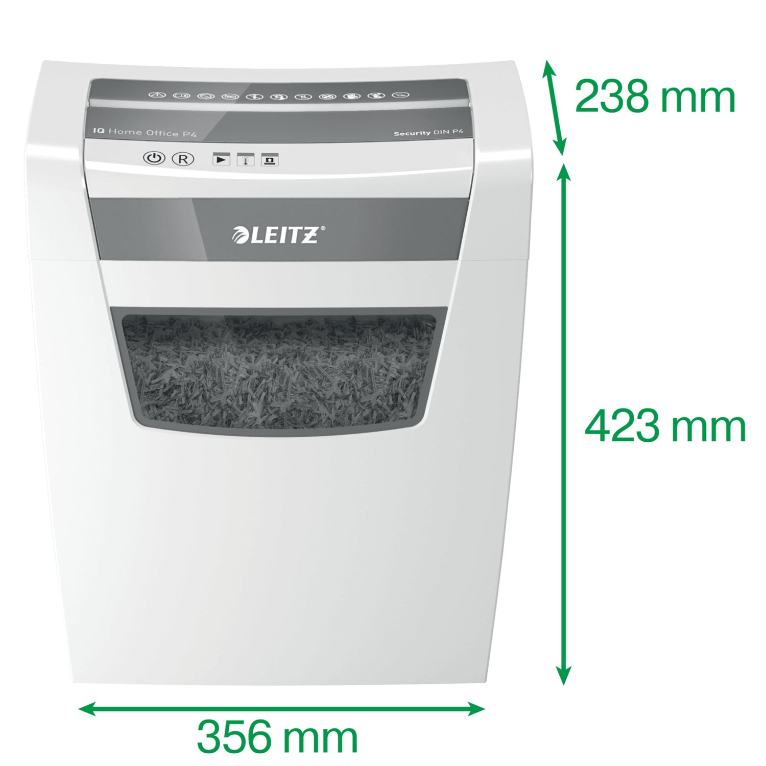 Leitz IQ Home Office – Aktenvernichter, DIN P-4, Partikelschnitt 4 × 28 mm, 10 Blatt, 23 l, A4