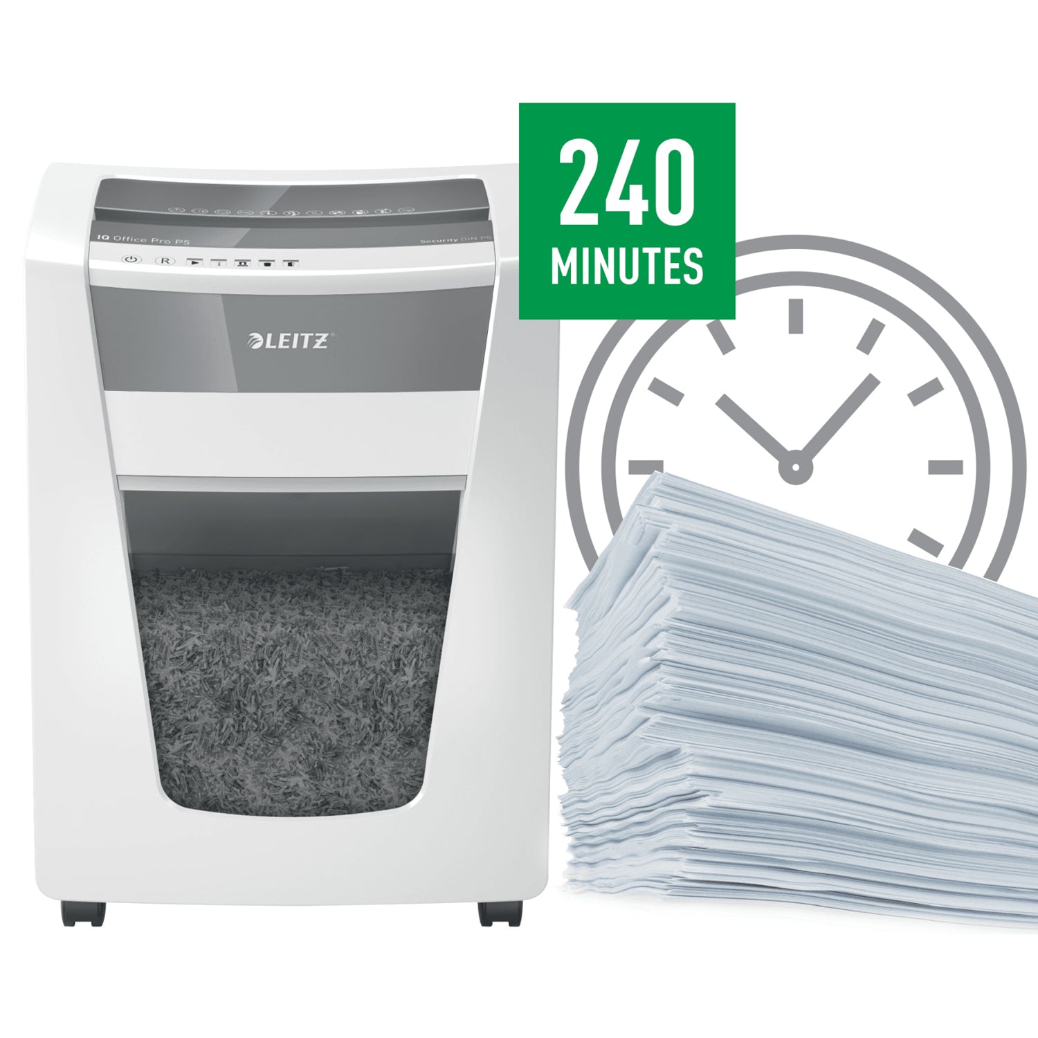 Leitz IQ Office Pro – Aktenvernichter, DIN P-5, Mikroschnitt 2 × 15 mm, 15 Blatt, 30 l, A4