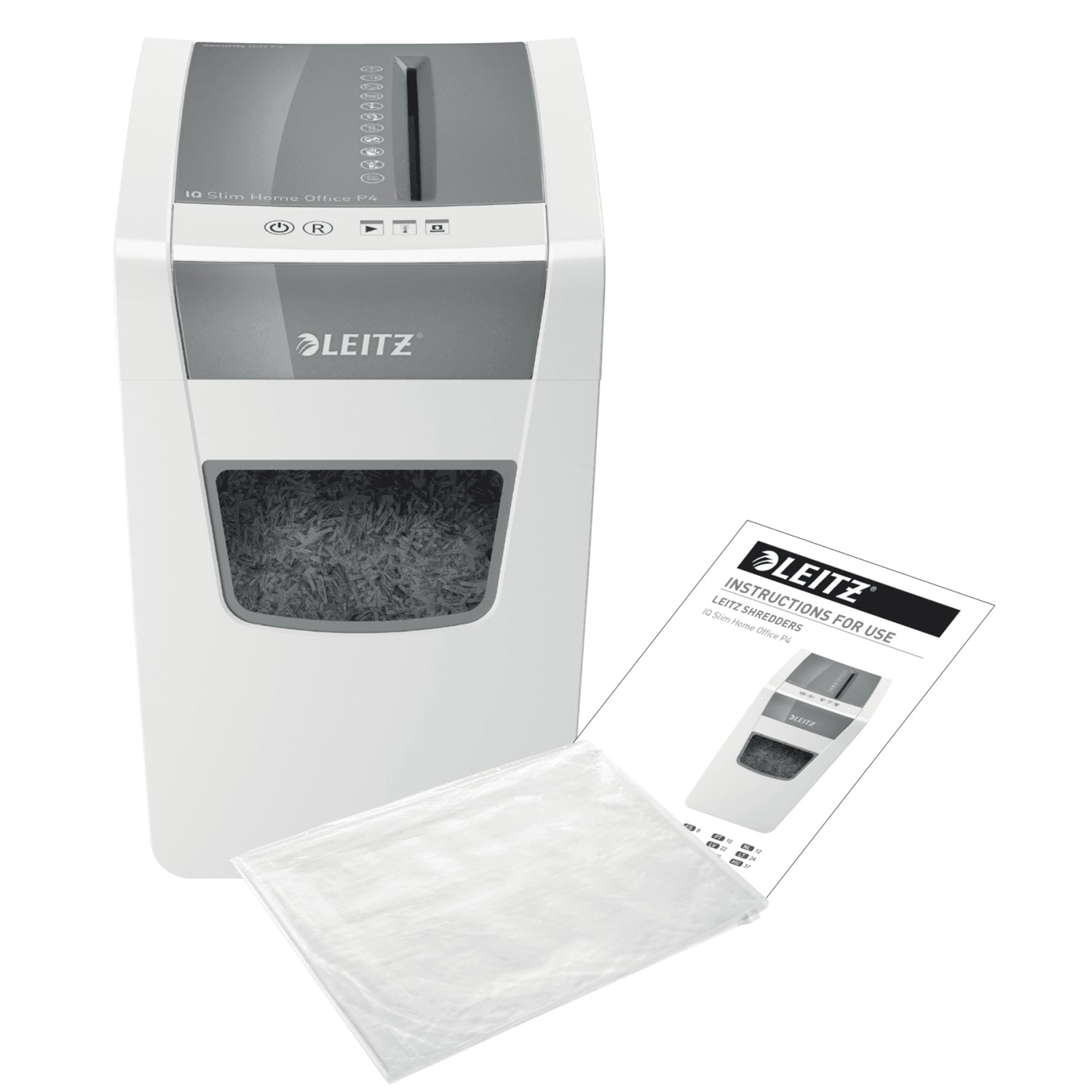 Leitz IQ Slim Home Office – Aktenvernichter, DIN P-4, Partikelschnitt 4 × 28 mm, 10 Blatt, 21 l, A4