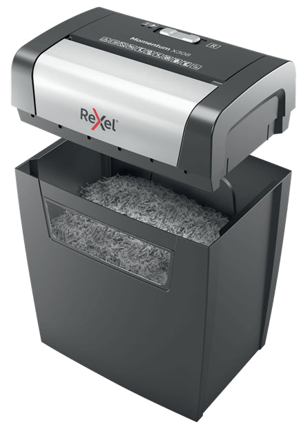 Rexel Momentum X308 – Aktenvernichter, DIN P-3, Partikelschnitt 5 × 42 mm, 8 Blatt, 15 l, A4