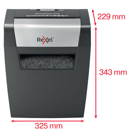Rexel Momentum X308 – Aktenvernichter, DIN P-3, Partikelschnitt 5 × 42 mm, 8 Blatt, 15 l, A4