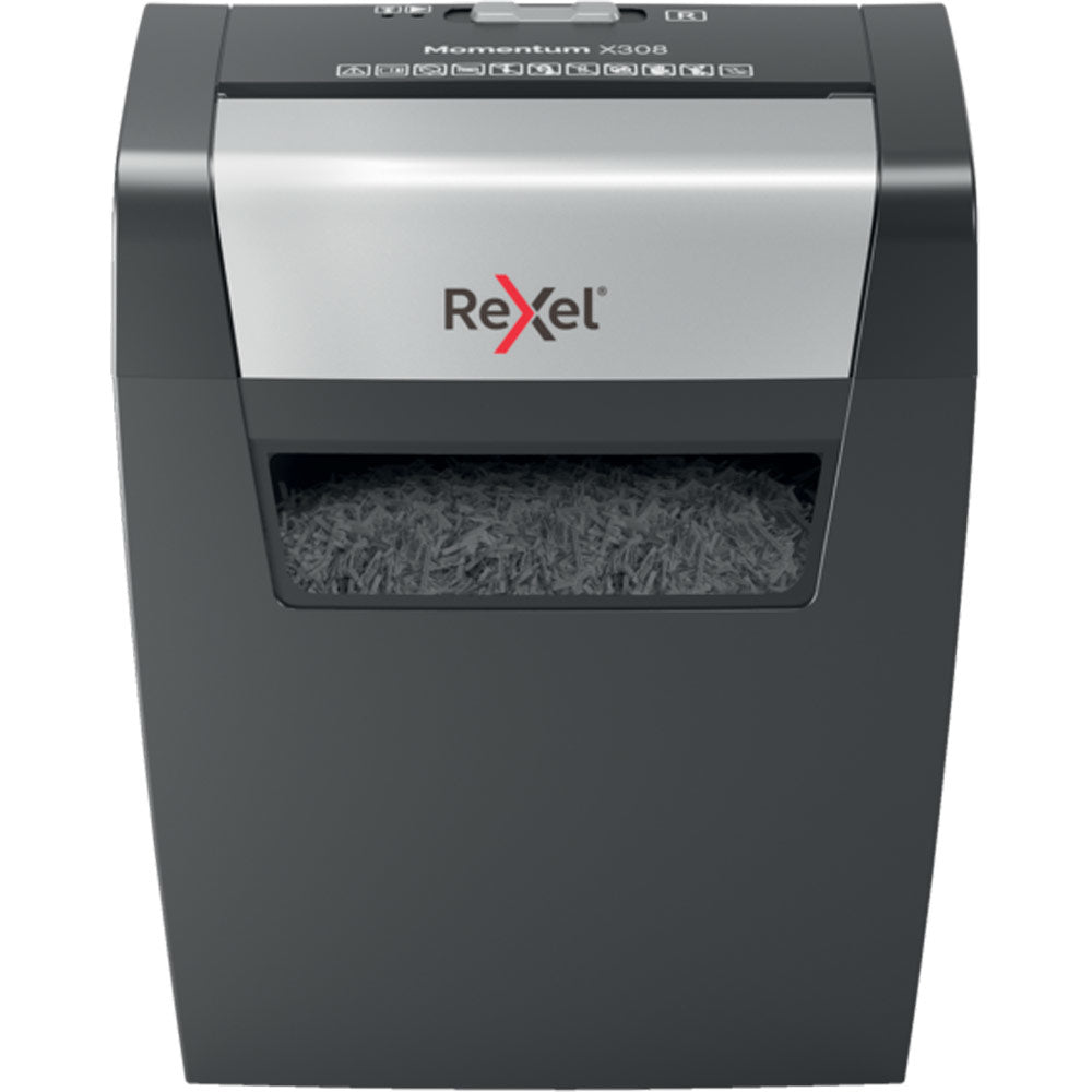 Rexel Momentum X308 – Aktenvernichter, DIN P-3, Partikelschnitt 5 × 42 mm, 8 Blatt, 15 l, A4