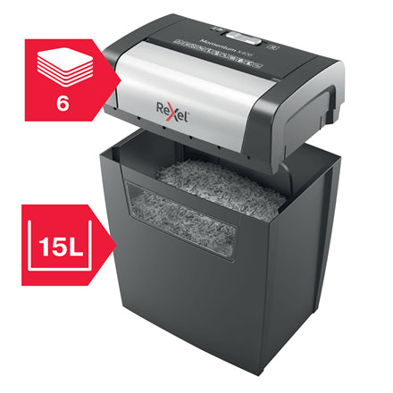 Rexel Momentum X406 – Aktenvernichter, DIN P-4, Partikelschnitt 4 × 28 mm, 6 Blatt, 15 l, A4
