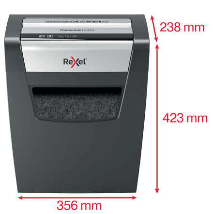 Rexel Momentum X410 – Aktenvernichter, DIN P-4, Partikelschnitt 4 × 28 mm, 10 Blatt, 23 l, A4