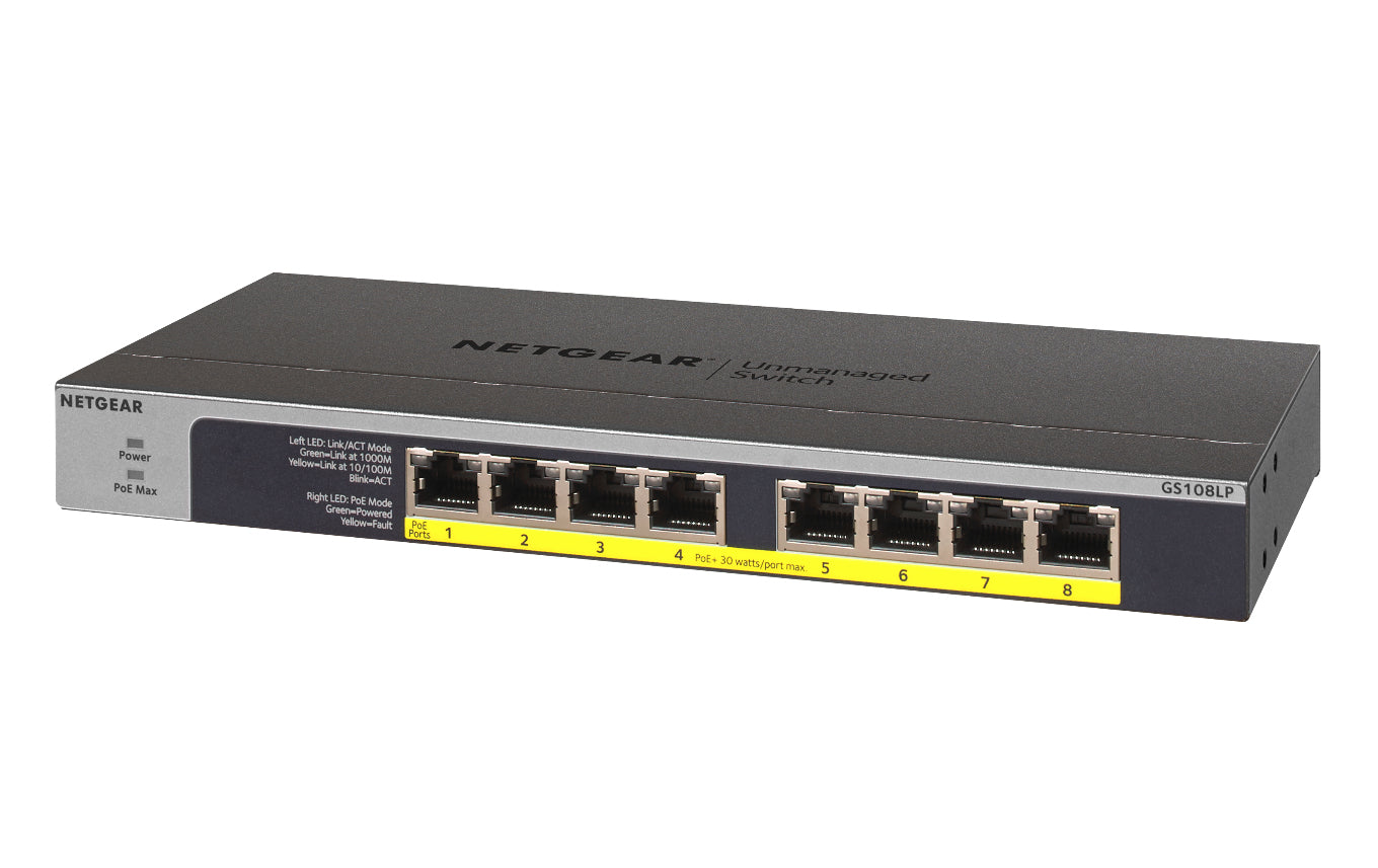 NETGEAR GS108LP – Switch – 8×GbE, PoE+ 60 W, 1U