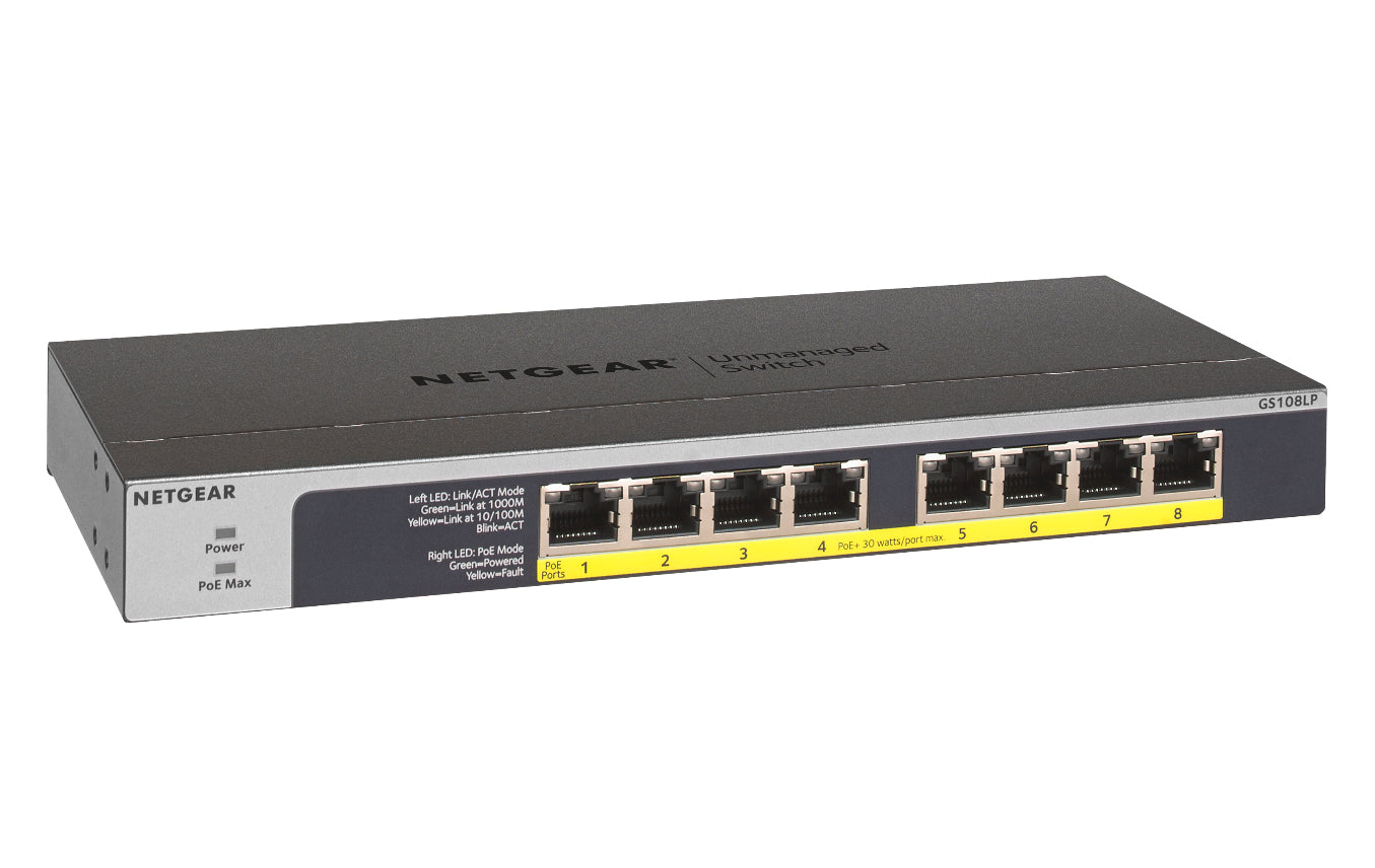 NETGEAR GS108LP – Switch – 8×GbE, PoE+ 60 W, 1U