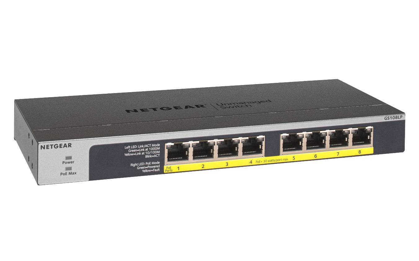 NETGEAR GS108LP – Switch – 8×GbE, PoE+ 60 W, 1U