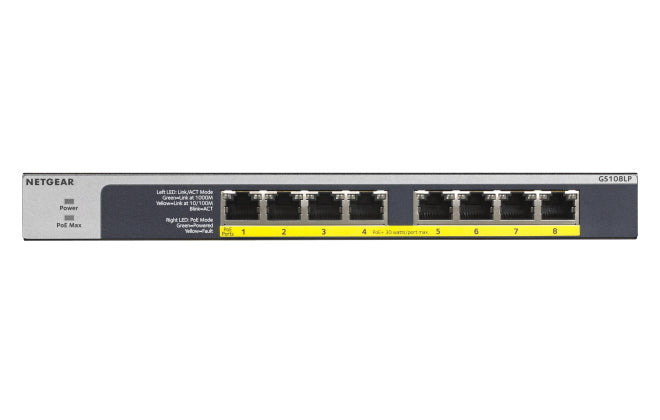 NETGEAR GS108LP – Switch – 8×GbE, PoE+ 60 W, 1U